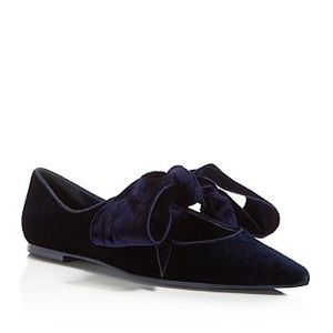 Tory Burch Clara Velvet Bow Flats 10.5 New With Box Navy Blue